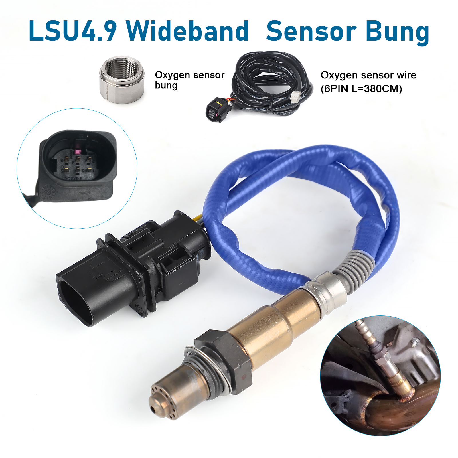 Bosch LSU 4.9 wideband oxygen sensor with weld-in bung